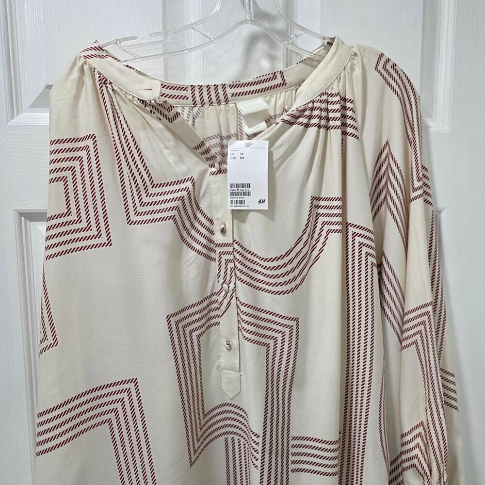 NWT H&M Plus Size 18 Geometric Print Tunic Dress Cream Maroon Oversized Boho - Picture 4 of 9